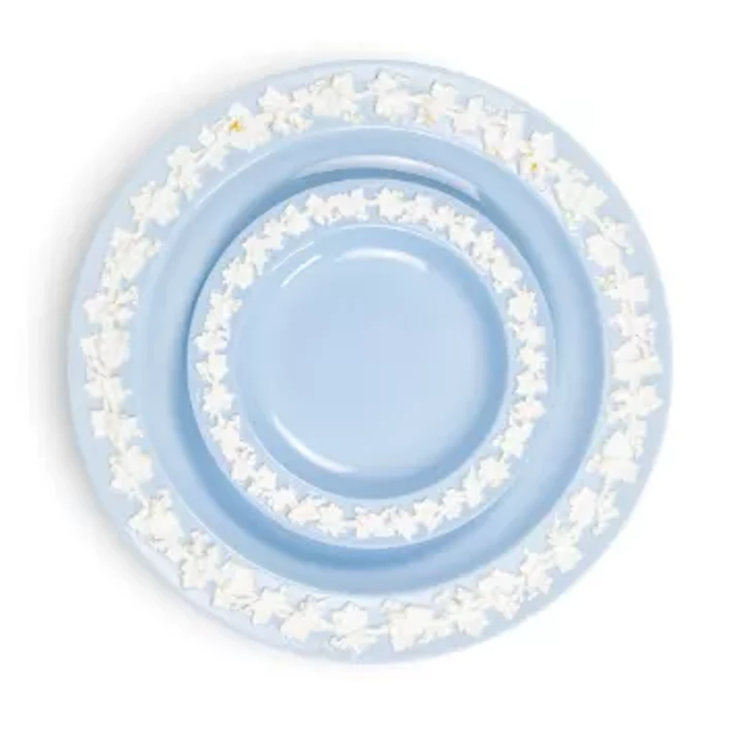 Wedgwood embossed celadon blue Queens ware part tea/dinner set to