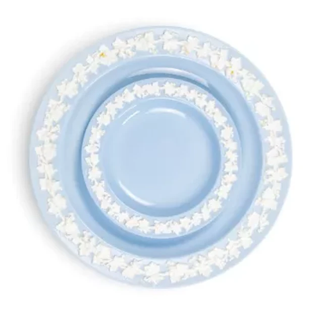 Wedgwood embossed celadon blue Queens ware part tea/dinner set to