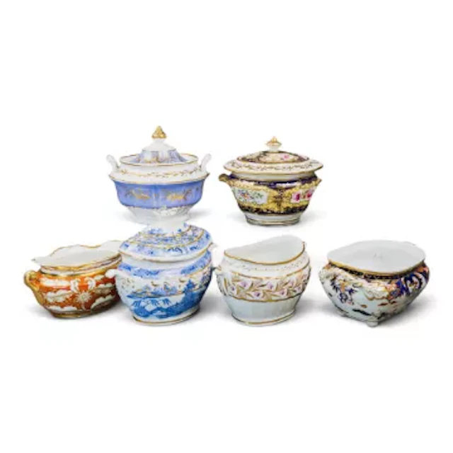 Six English porcelain 19th century sucriers, three with covers, various