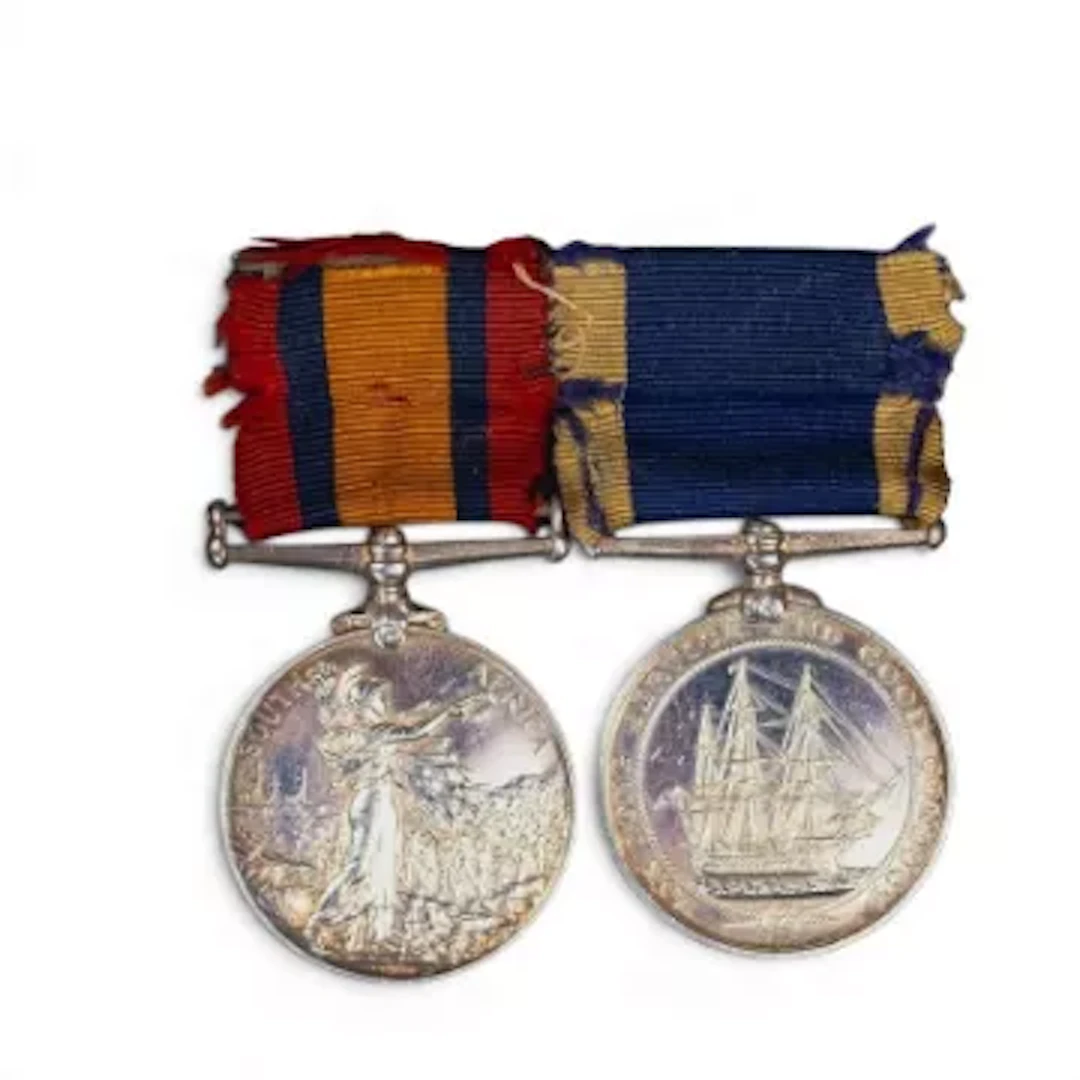 A pair of medals awarded to W. F. Currah CH.E.R.A.2 CL. HMS Niobe
