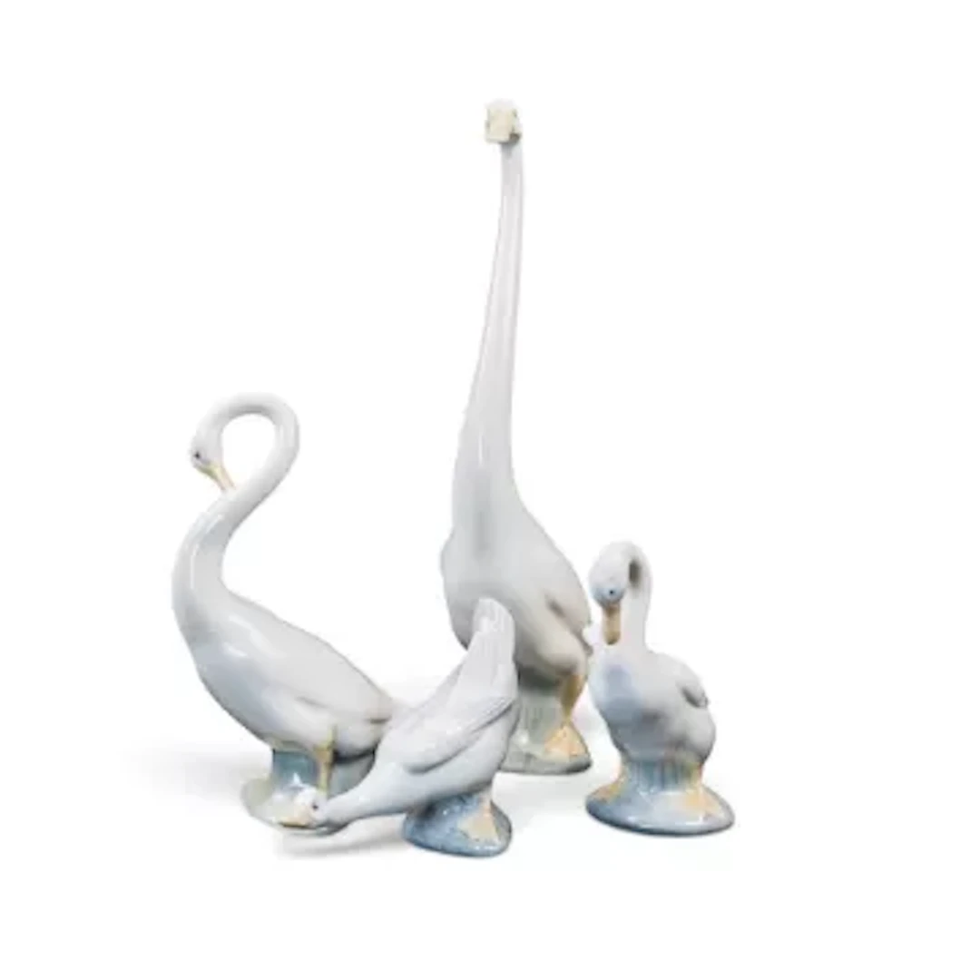 Nao birds by Lladro Porcelain to include:- A long necked swan, preening