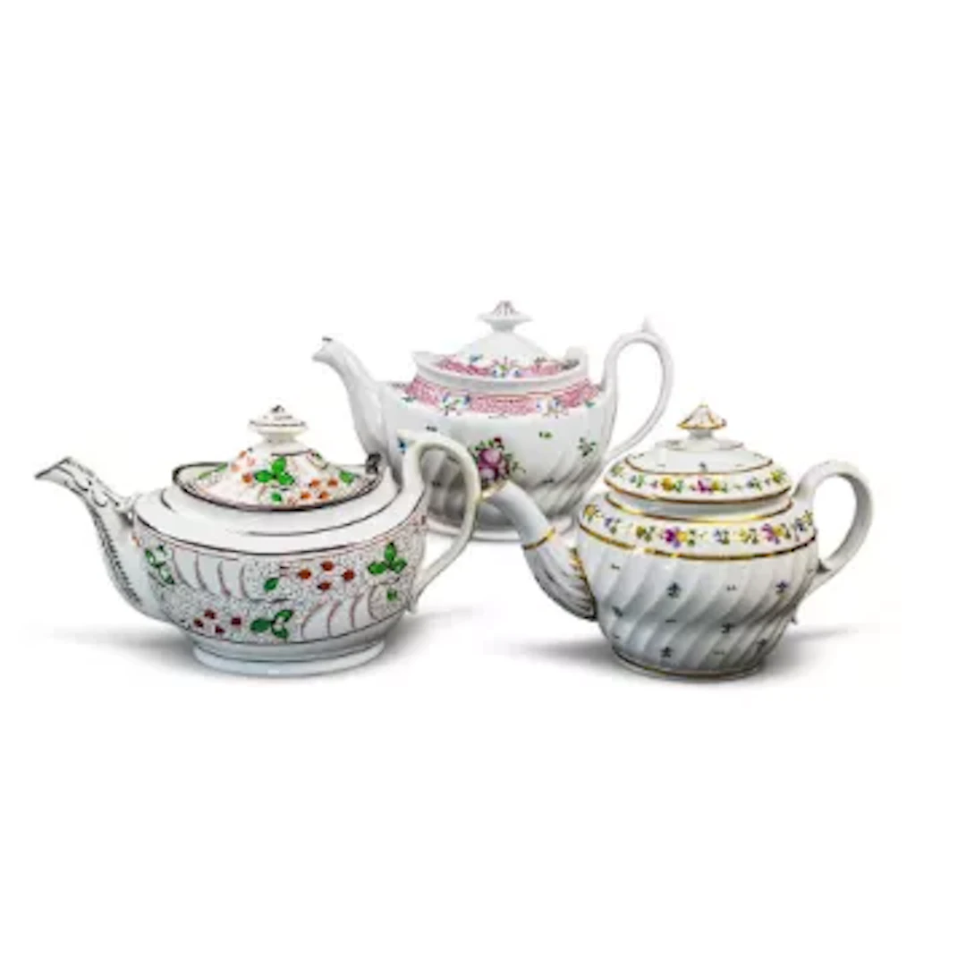 A group of 3 English porcelain 19th century teapots by various manufacturers
