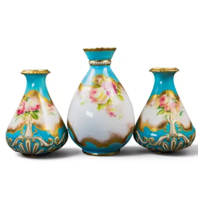 George Jones & Son Crescent China gilded pair of vases, each with