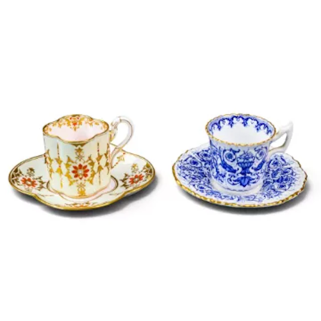 Two Coalport coffee cans & saucers to include Sabrina pattern blue