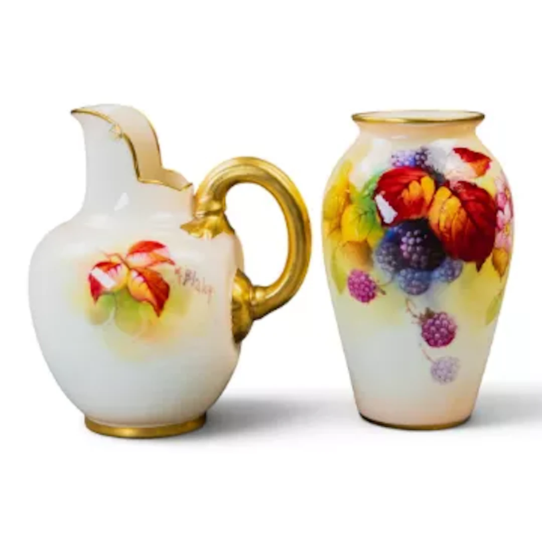 Two Royal Worcester pieces decorated with blackberries & leaves, decorated