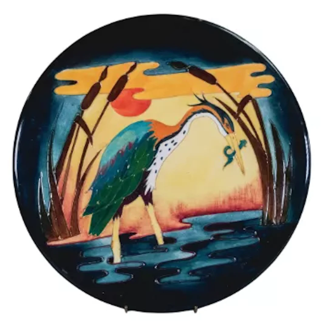Moorcroft Heron Charger by Philip Richardson (boxed) D.35cm.