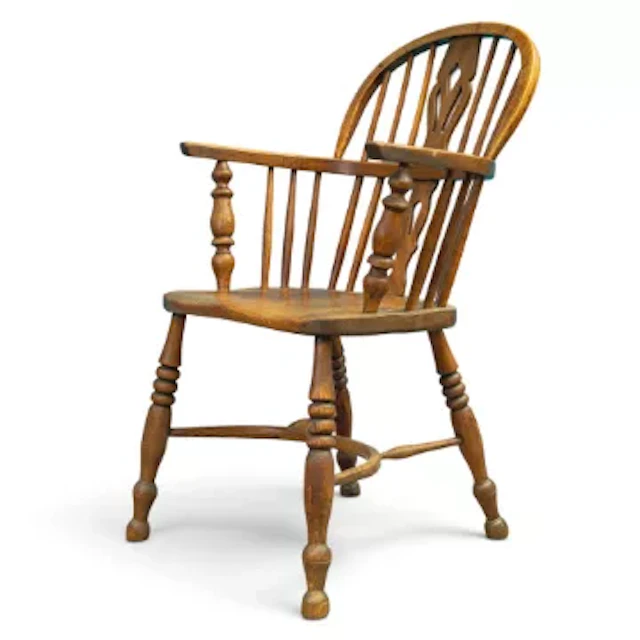 19th century ash & elm windsor armchair, with crinoline stretcher