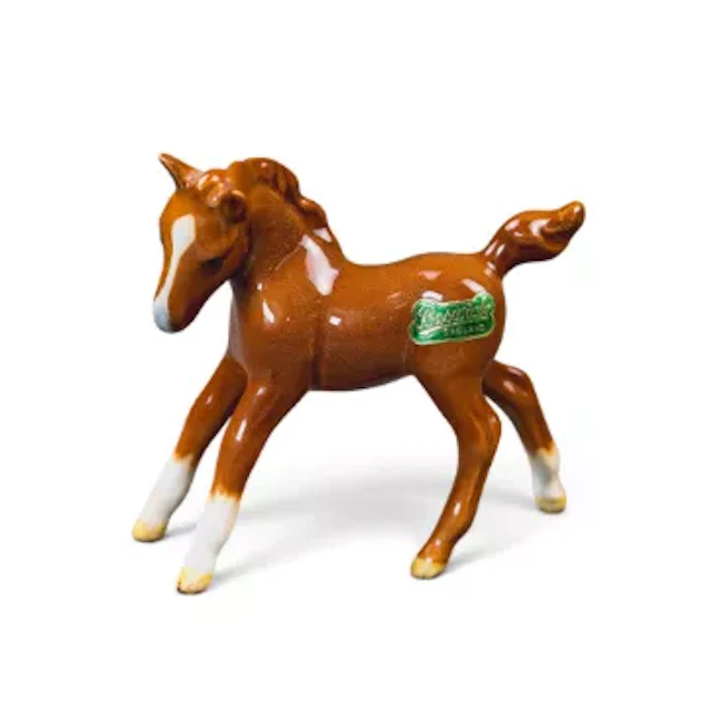 Rare Beswick Gambling Foal in Chestnut with blue nose detail & original