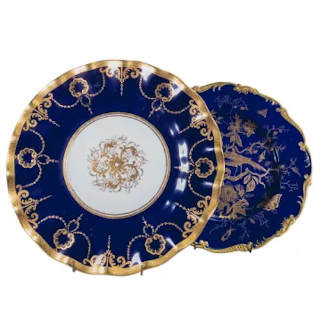 Coalport large blue gilded plate with Cairo design & Royal Crown Derby