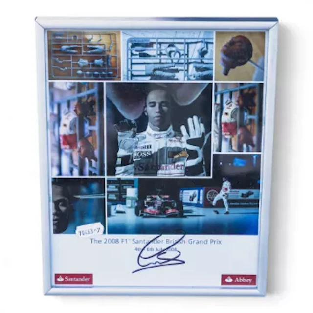 Framed commemorative photograph montage of Sir Lewis Hamilton from