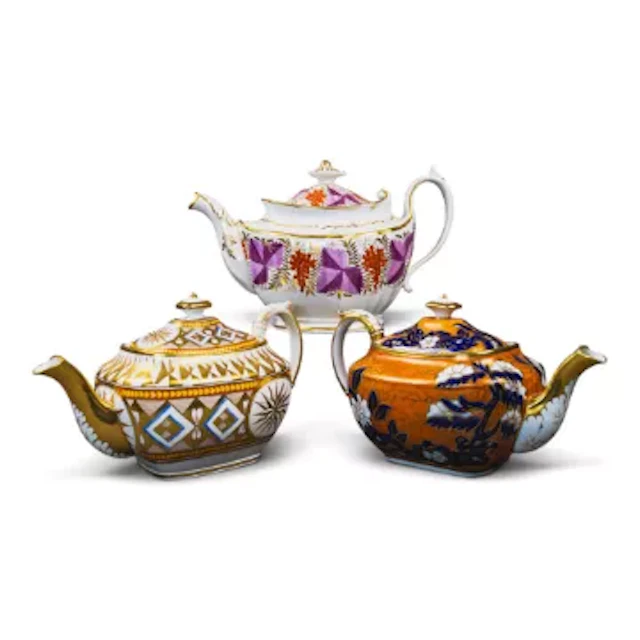 A group of 3 English porcelain 19th century teapots by various manufacturers