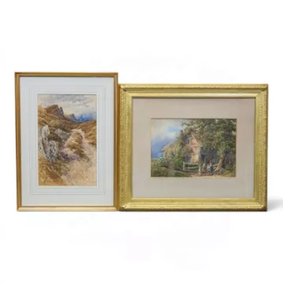 Henry Martin POPE (1843-1908), watercolour of two figures on mountain