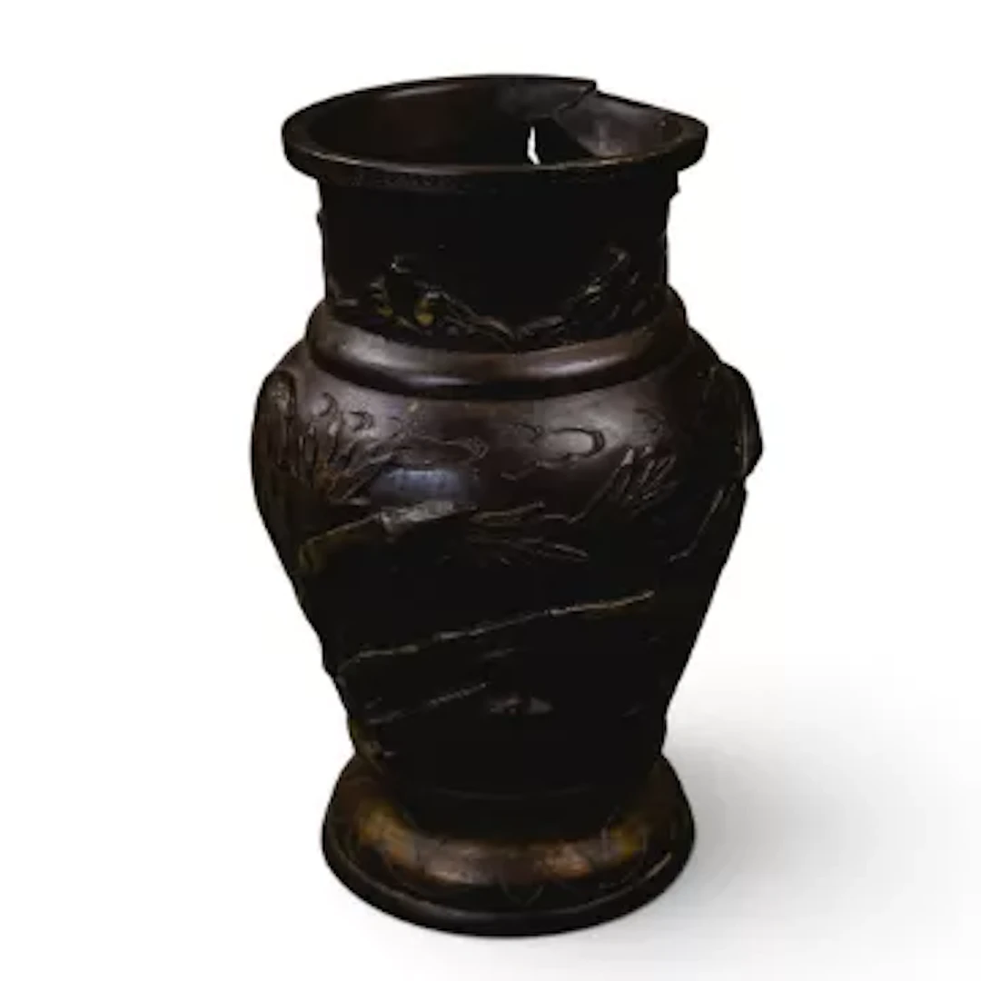 A Japanese bronze vase, likely from the Meiji period, decorated in