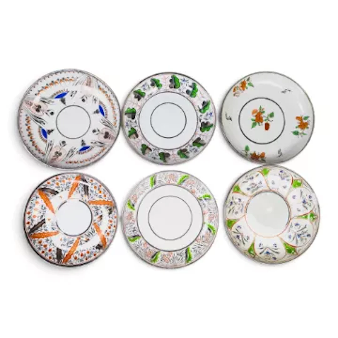 Six English porcelain saucer dishes, c19th century, decorated with