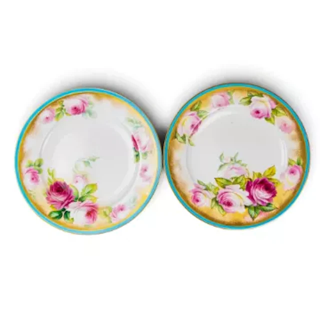George Jones & Son Crescent China gilded cabinet plates, each floral