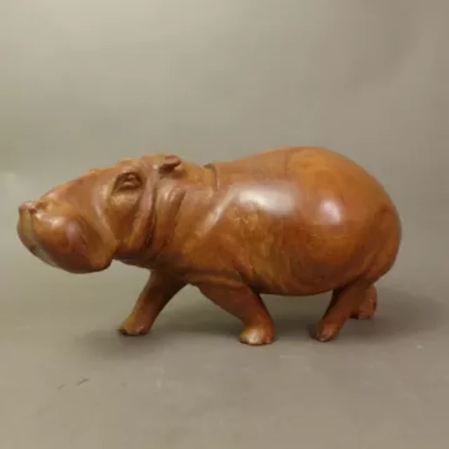 Large hand carved hippopotamus in teak, made in South Africa, length
