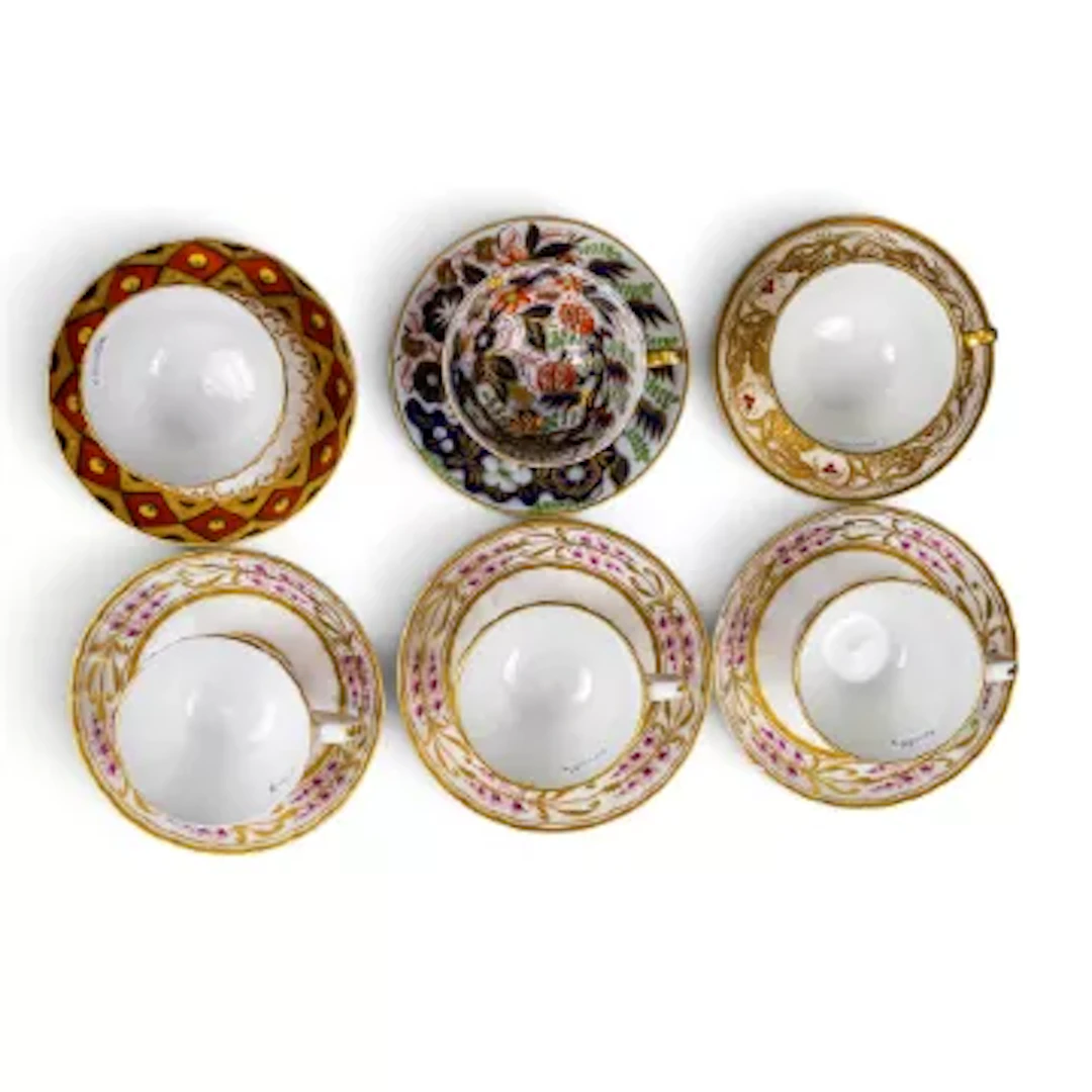 A group of six 19th century English porcelain cups & saucers, in various