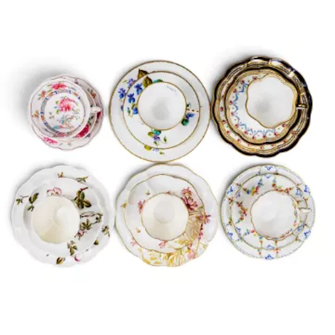 A group of 6 trios (cup, saucer & tea plate) by George Jones, Crescent