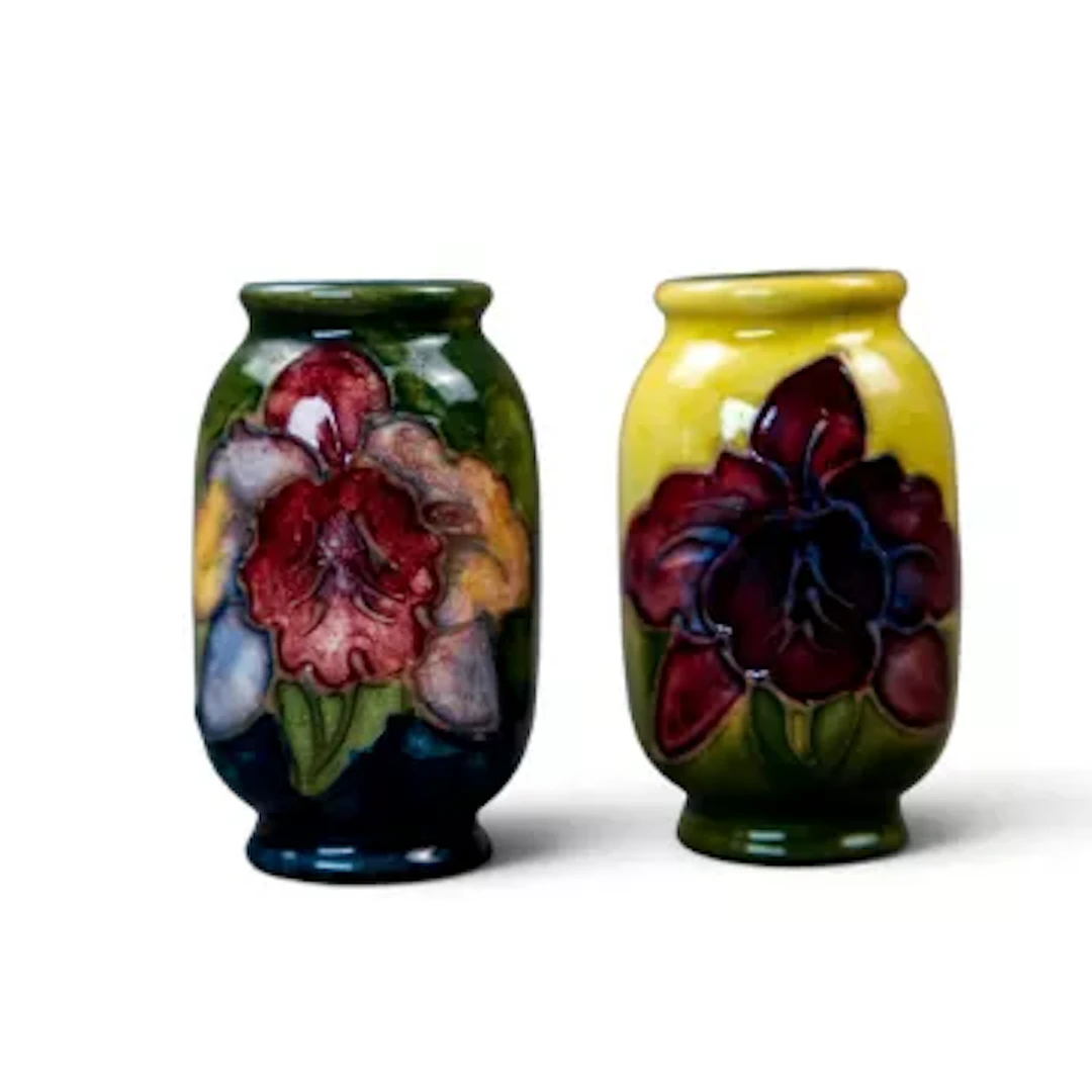 Two Moorcroft Miniature vases in the Orchid design by Walter Moorcroft