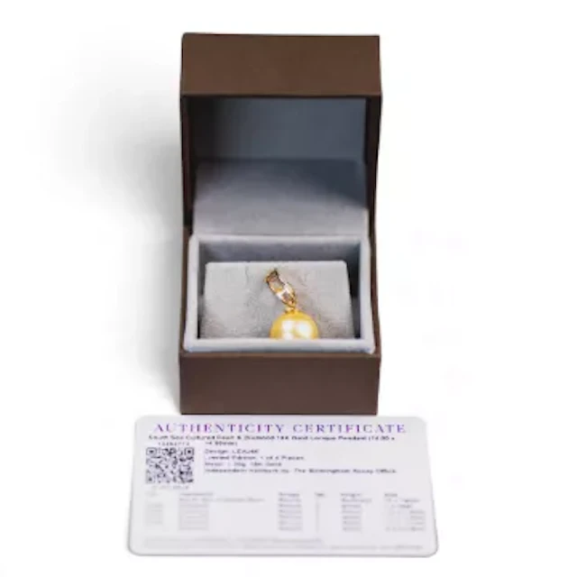 Large South Sea cultured pearl (14mm) pendant set in 18ct gold. With COA. 5.58g