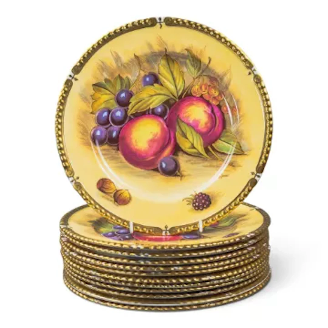 A set of 12 Aynsley rope edged plates, in the Orchard Gold pattern