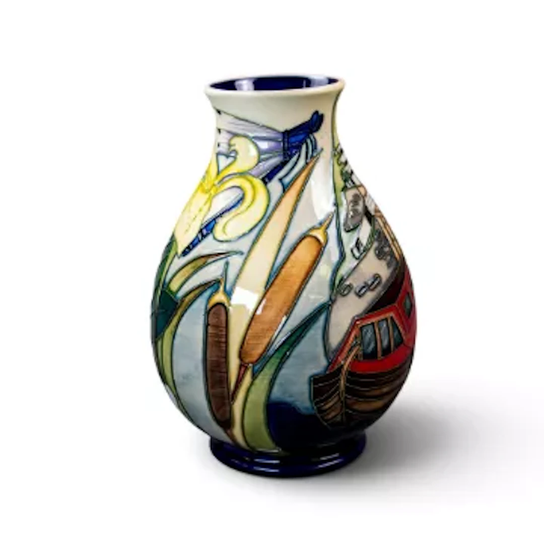 A Moorcroft limited edition vase showing the Bingley Five Rise Locks