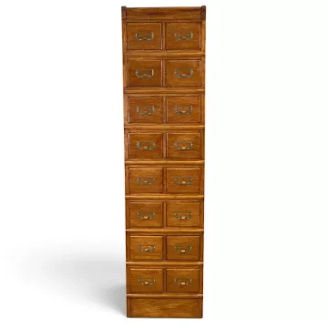 Tall, Stolzenberg-style upright oak card index filing cabinet. (h.160cm