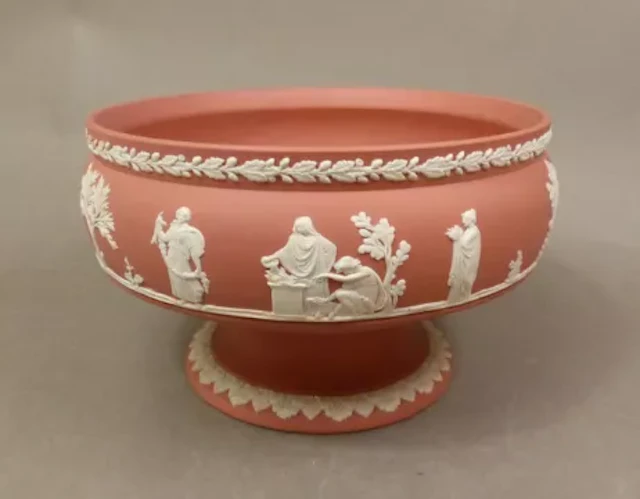 Wedgwood jasperware pedestal fruit bowl in terracotta with classical