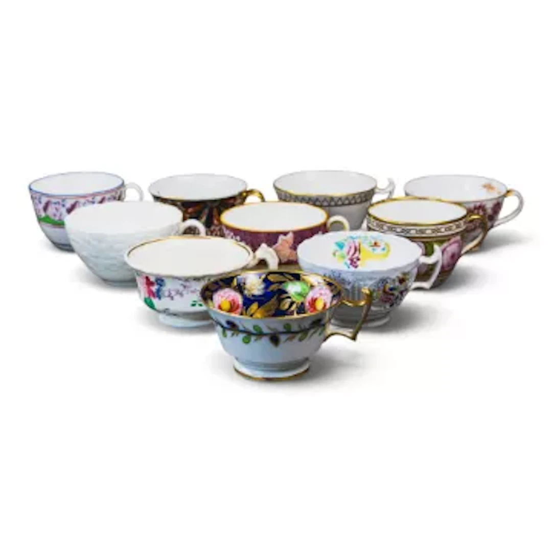 A group of 10 English porcelain 19th century tea cups by various manufacturers