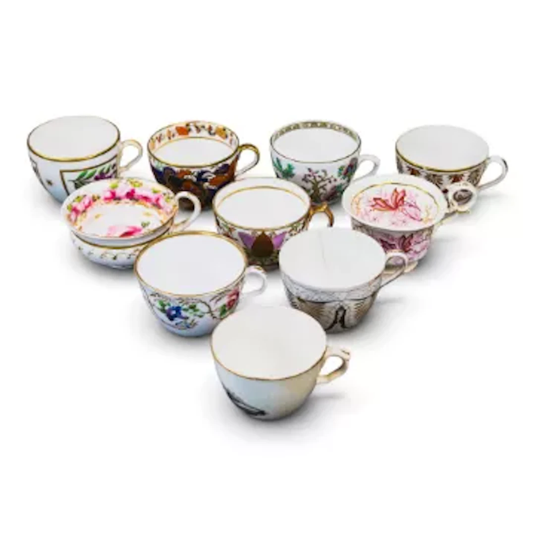 A group of 10 English porcelain 19th century tea cups by various manufacturers