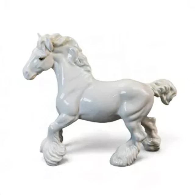 Rare Beswick Cantering Shire in painted white gloss with a pink nose.