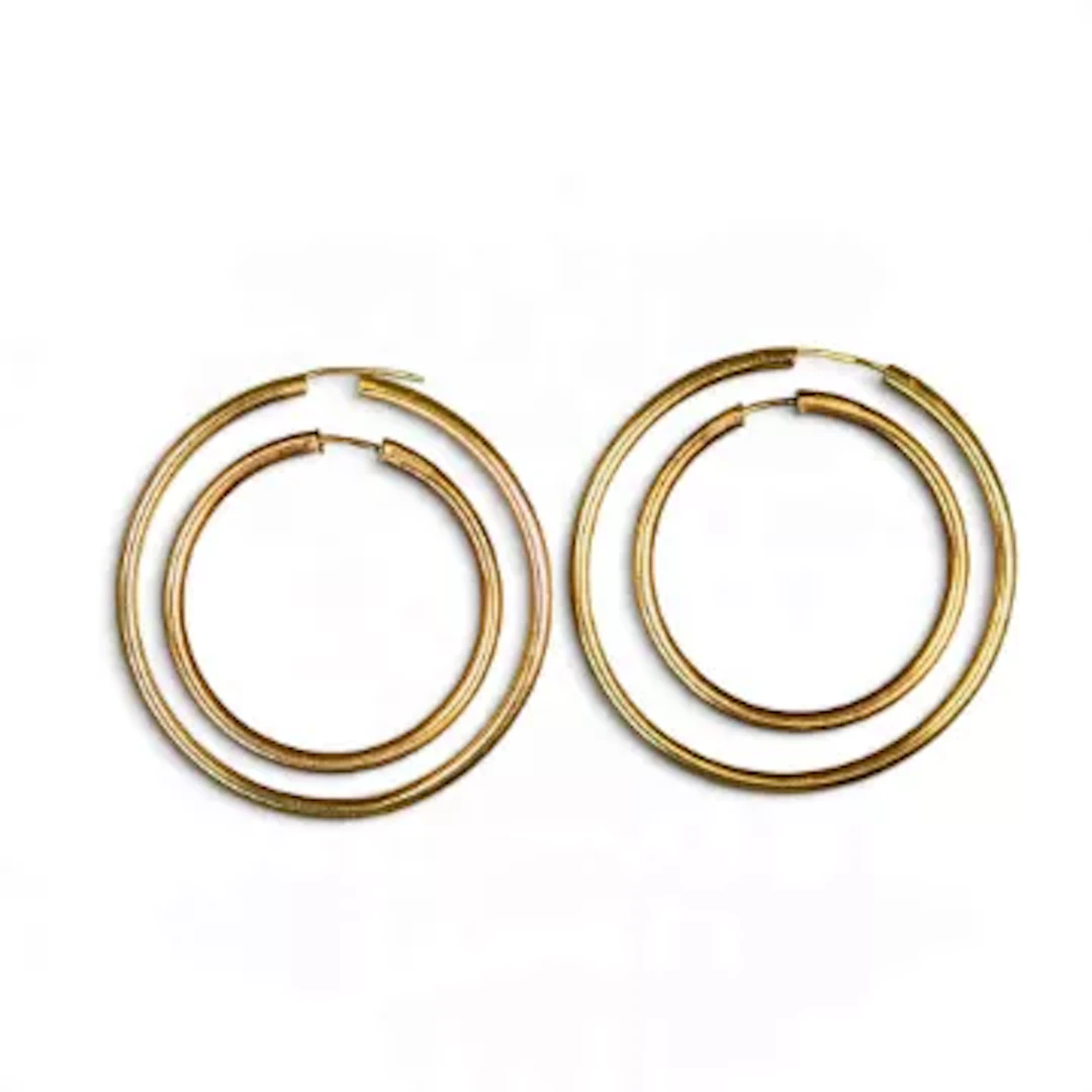 Pair of 9ct gold large hoop earrings, d.4.5cm and a smaller pair, 6g.