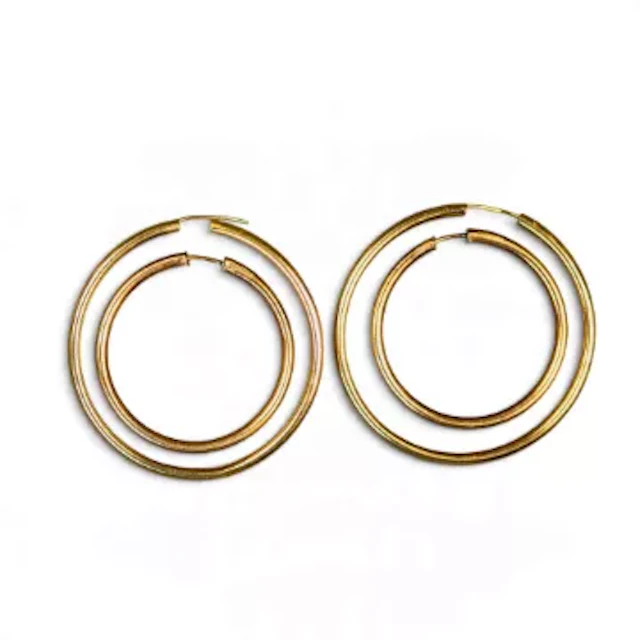 Pair of 9ct gold large hoop earrings, d.4.5cm and a smaller pair, 6g.