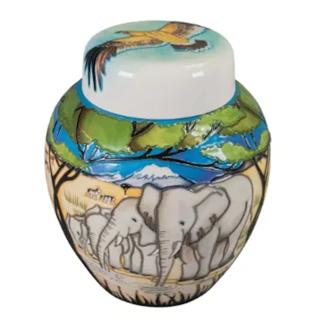 Moorcroft large ginger jar with Treetops Elephant design by Vicky