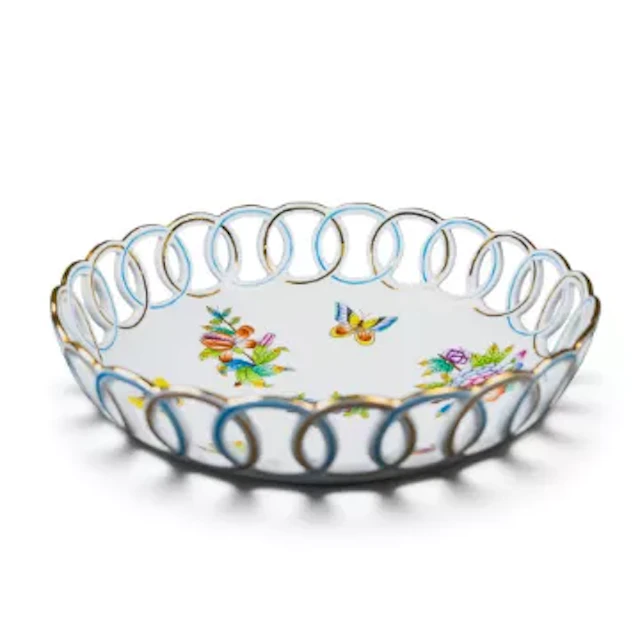 Herend Hungary porcelain braided basket bowl 'Queen Victoria' pattern