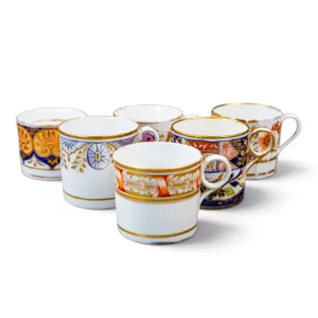 A group of six English porcelain coffee cans, all 19th century, by