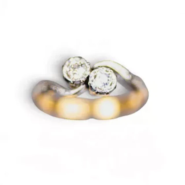 18ct gold two stone diamond ring, size J/K, 2.2g.