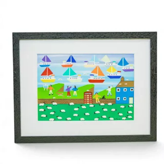 Gordon Barker (English Naïve school), 'Painting the perfect seascape'