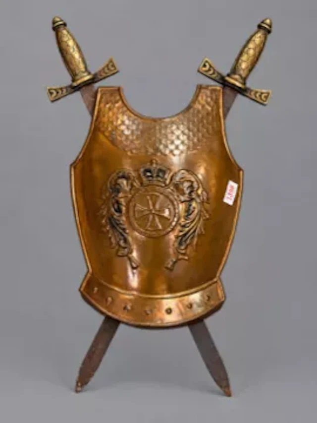 Heavy gauge copper and brass wall hanging breast plate and decorative