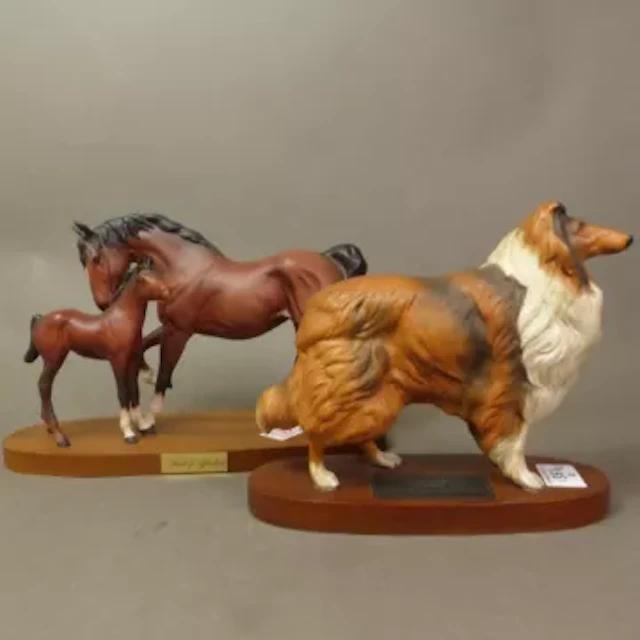 Beswick horse figural group raised on a hardwood base, Spirit of Affection