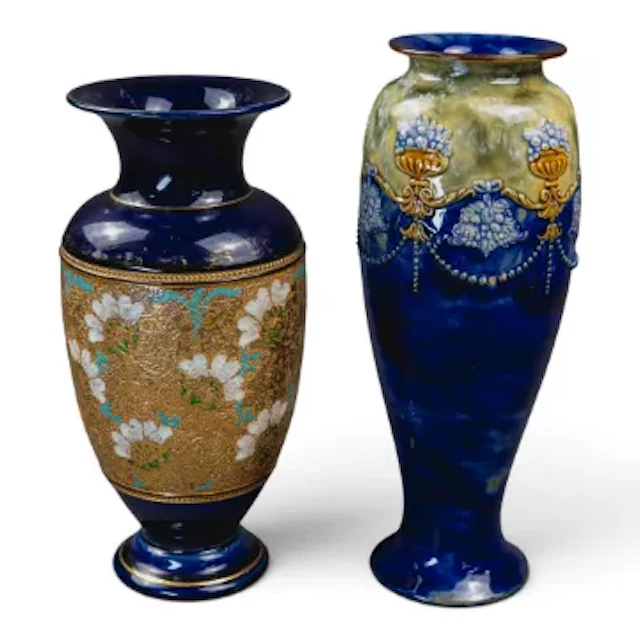 Two Doulton Lambeth vases , one Slaters vase typically decorated with