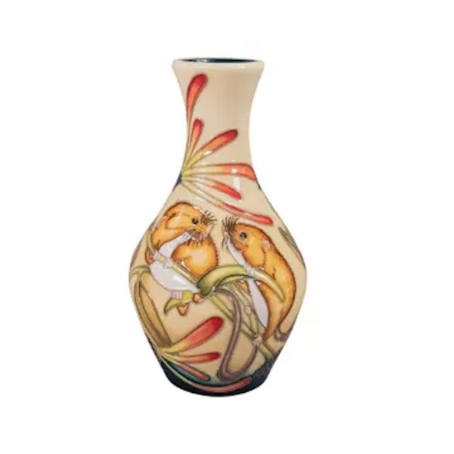 Moorcroft trial vase with field mice design dated 2013 (boxed) h.13.5cm.