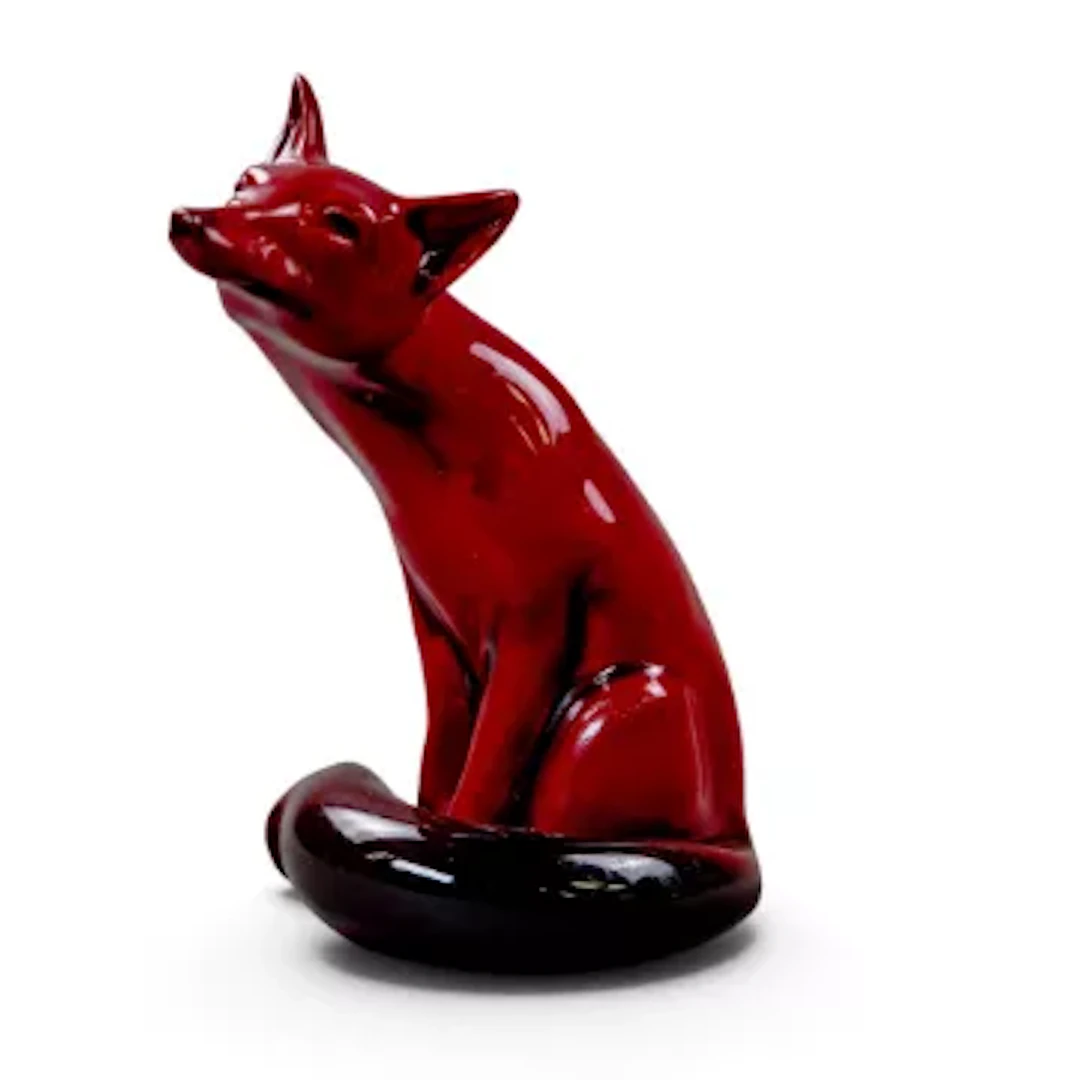 Royal Doulton early flambe model of seated fox, unusual medium sized