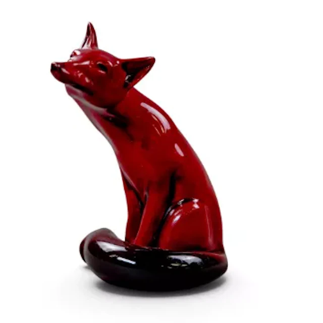 Royal Doulton early flambe model of seated fox, unusual medium sized