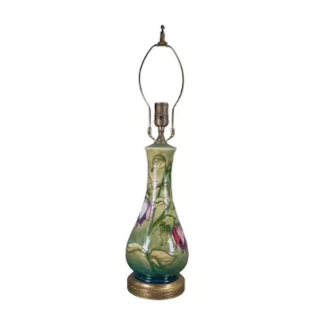 Moorcroft tall lamp Fuchsia design with brass mounts (made for the