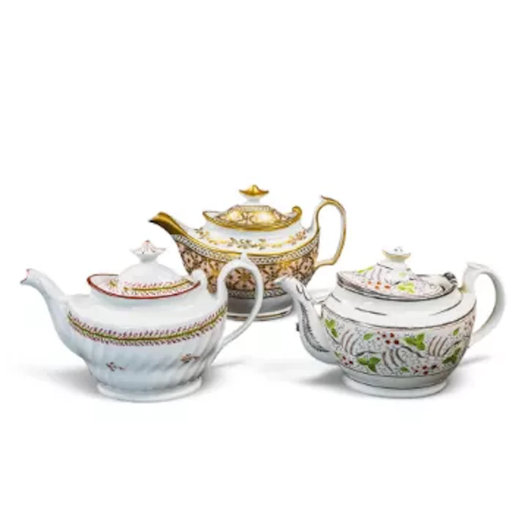 A group of 3 English porcelain 19th century teapots by various manufacturers