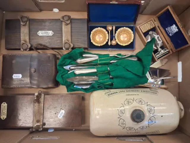 Mixed collection of items to include a Doulton Lambeth foot warmer