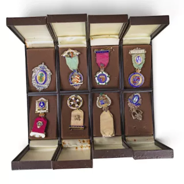 Masonic hallmarked silver & enamel medals/jewels x 8, 204g gross. (8)