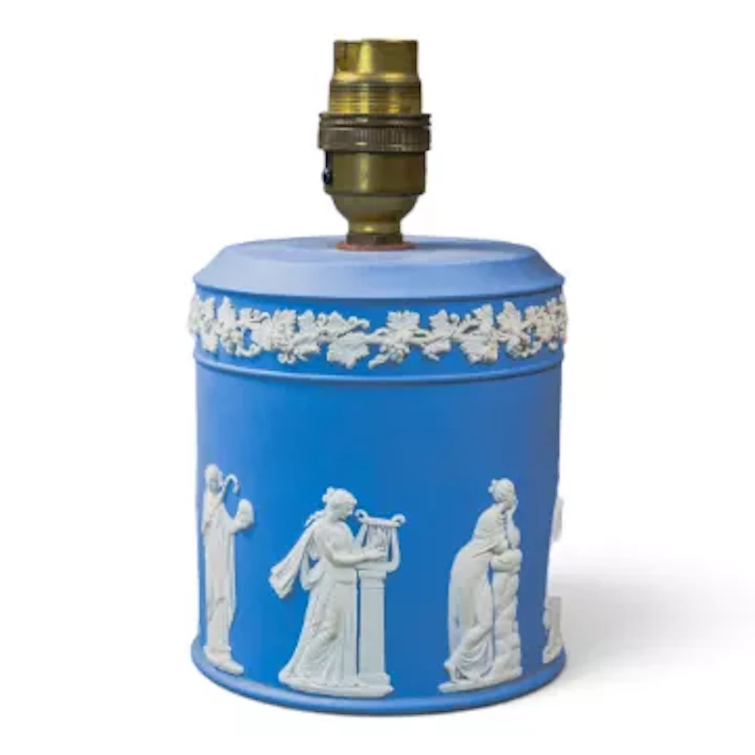 A circa 1960 Wedgwood white on pale blue Jasper lamp base. Superbly