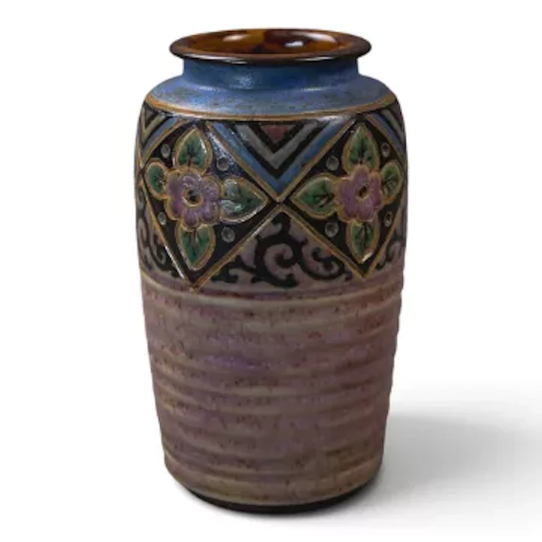 A Royal Doulton stoneware vase c 1920, with an incised floral design